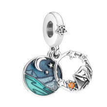S925 Sterling Silver camping sky double dangle bead charm for Girls