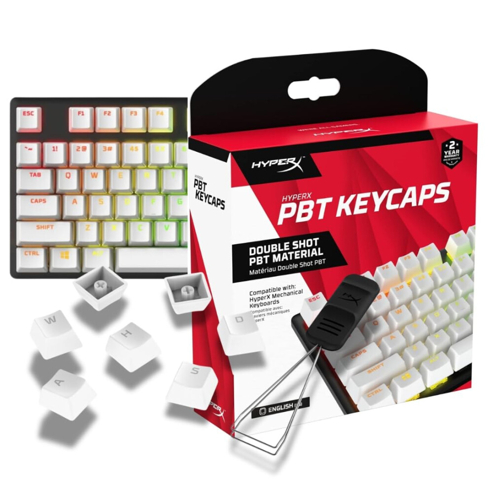 HyperX PBT Keycaps - Full Key Set  Double Shot PBT Material  English (US) Layout  104 Keys - White