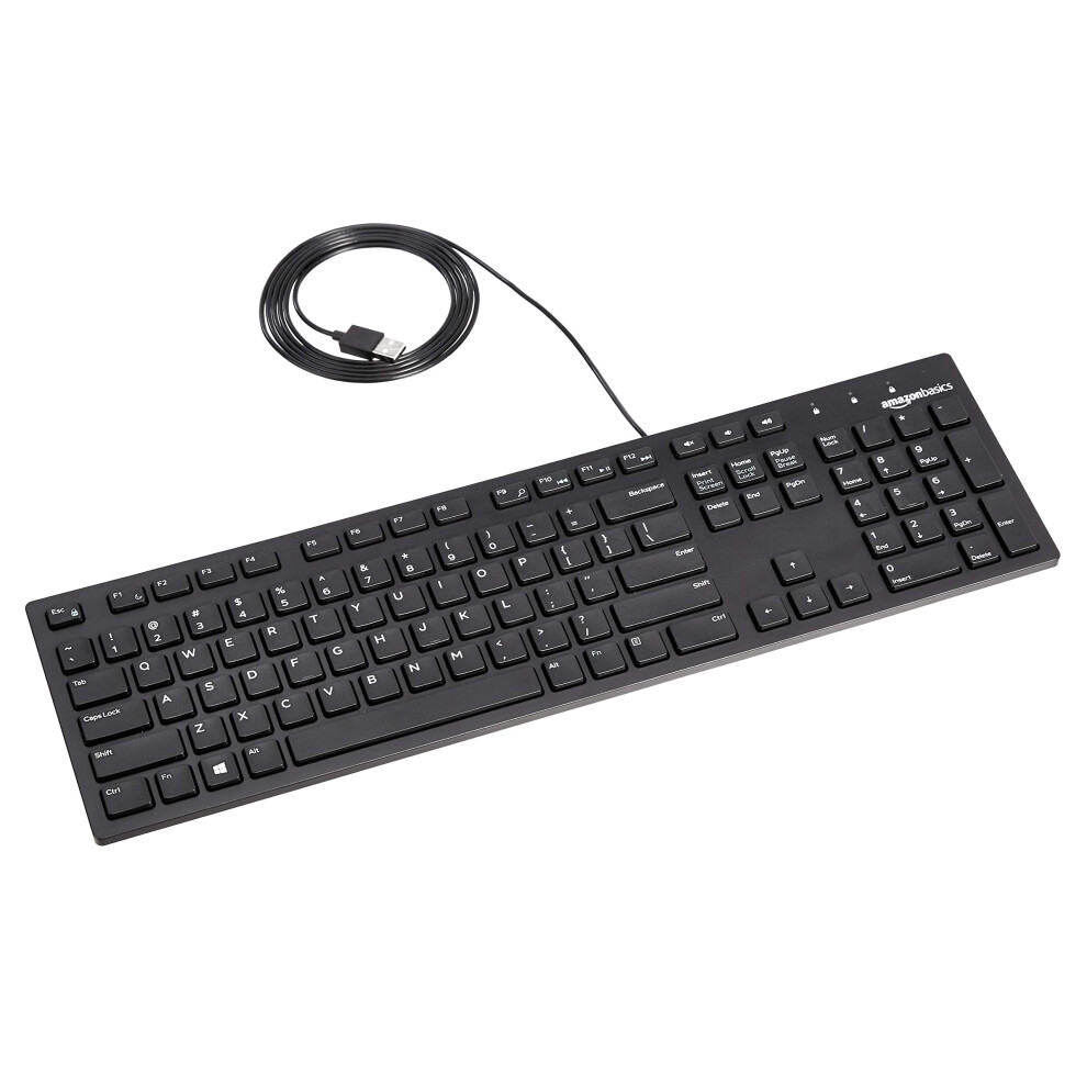 Amazon Basics Low-Profile Wired USB Keyboard with US Layout (QWERTY)  Matte Black