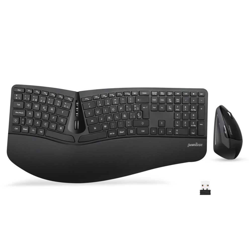 Perixx Periduo-605 Es Pack De Teclado Ergon?Mico Inal?Mbrico - Separaci?N De Teclas Y Rat?N Vertical Con Reposa Mueca Y Teclas De Membrana 4049571004099