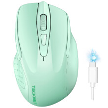 TECKNET Wireless Mouse (BT5.0/3.0 & 2.4G) Rechargeable 4800 DPI Silent Mouse 8 Buttons Bluetooth Mouse USB A Mouse Wide Compatibility - Gre
