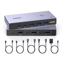 UGREEN 8K HDMI KVM Switch with 4 USB 3.0 Ports (3 USB-A + 1 USB-C) USB Switch for 2 Computers Share 1 Monitor Keyboard Mouse Hard Drives Pri