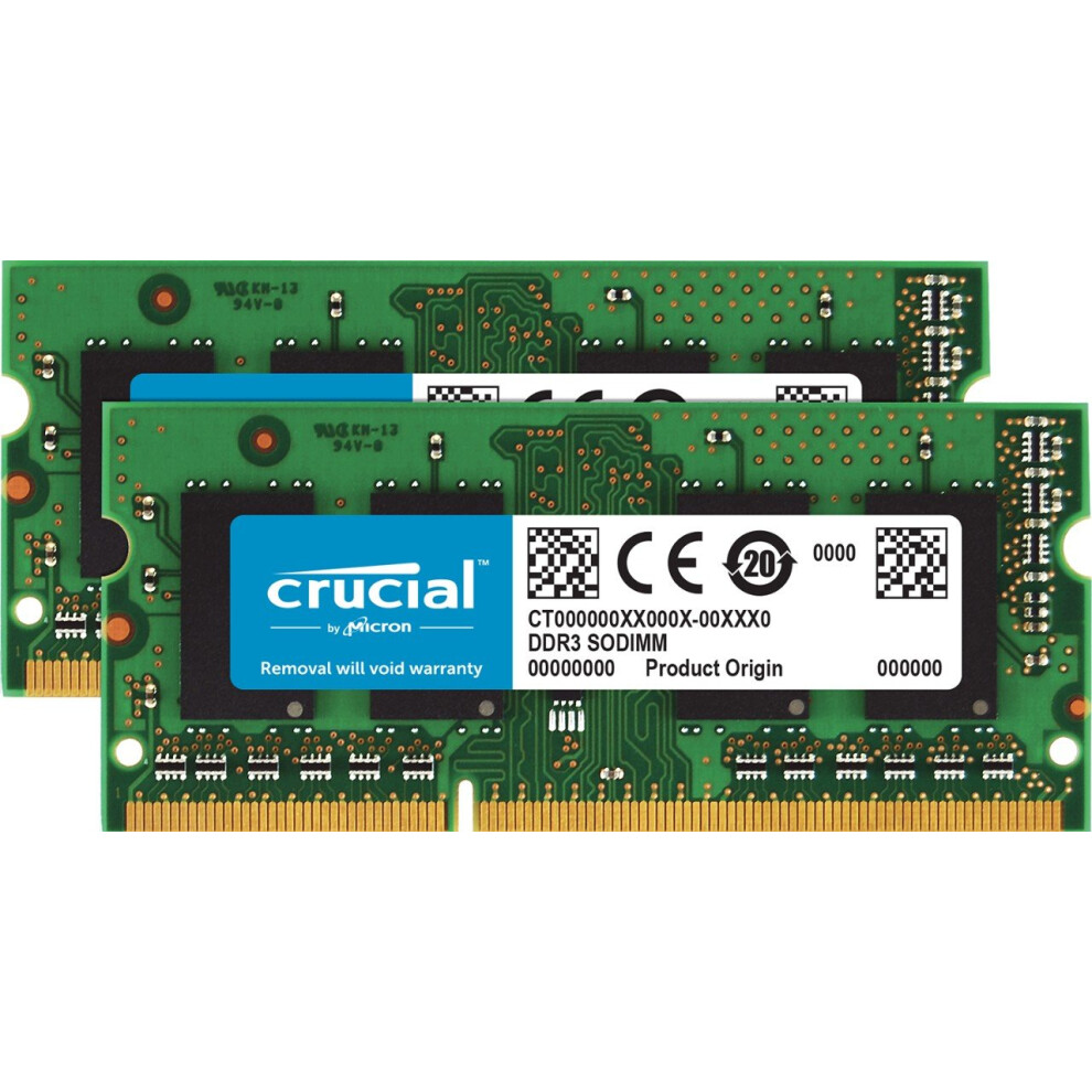 Crucial 32GB Kit (16GBx2) DDR3/DDR3L 1600 MT/s (PC3L-12800) Unbuffered SODIMM 204-Pin Memory - CT2KIT204864BF160B