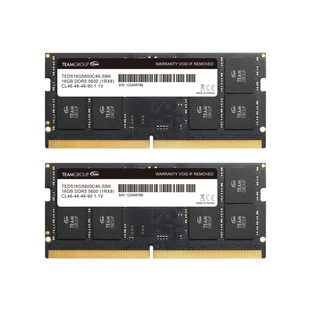 TEAMGROUP Elite SODIMM DDR5 32GB (2x16GB) 5600Mhz (PC5-44800) CL46 Non-ECC Unbuffered 1.1V 262 Pin Laptop Memory Module Ram - TED532G5600C46