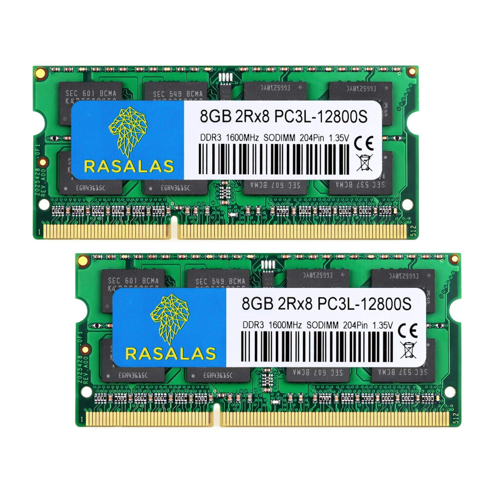Rasalas Ddr3l 16Gb Kit (2X8gb) Pc3l-12800S Ddr3l 1600Mhz 8Gb 2Rx8 Pc3-12800 1.35V 204-Pin Cl11 Non-Ecc Unbuffered Laptop Memory Notebook Ram 794604516820