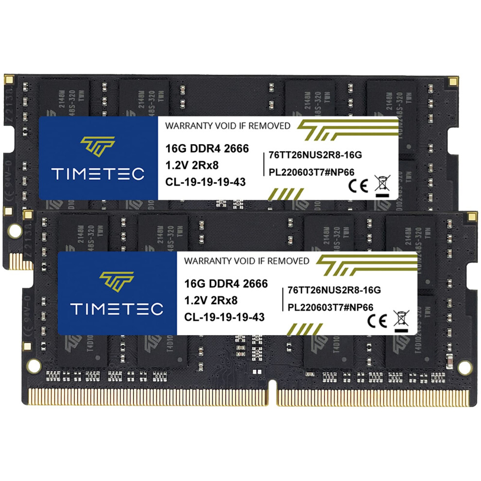 Timetec 32Gb Kit(2X16gb) Ddr4 2666Mhz (Ddr4-2666) Pc4-21300 (Pc4-2666V) Non-Ecc Unbuffered 1.2V Cl19 2Rx8 Dual Rank 260 Pin Sodimm Laptop No 765441340534