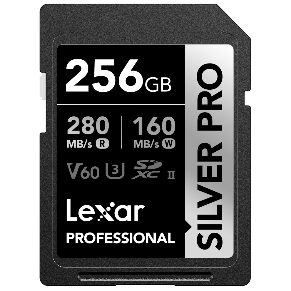 Lexar 256GB Professional SILVER PRO SDXC Memory Card  UHS-II  C10  U3  V60  Full-HD & 4K Video  Up To 280MB/s Read  for Professional Photogr