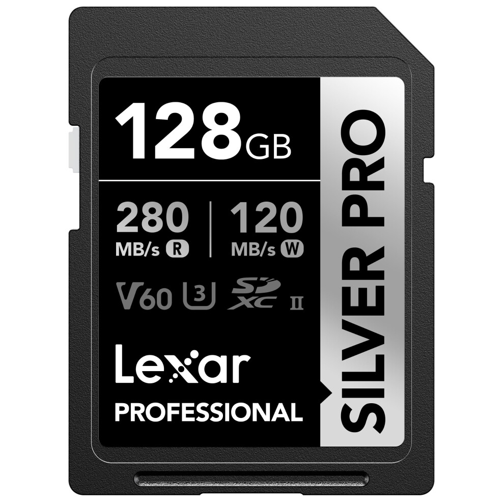 Lexar 128GB Professional SILVER PRO SDXC Memory Card  UHS-II  C10  U3  V60  Full-HD & 4K Video  Up To 280MB/s Read  for Professional Photogr