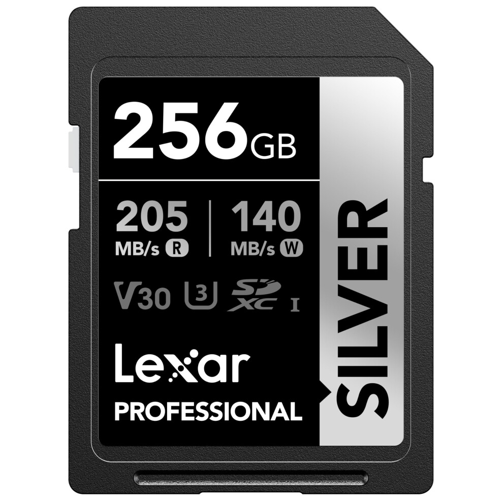 Lexar 256GB Professional Silver SDXC Memory Card  UHS-I  C10  U3  V30  4K Video  Up to 205/140 MB/s Read/Write  for Professional Photographe