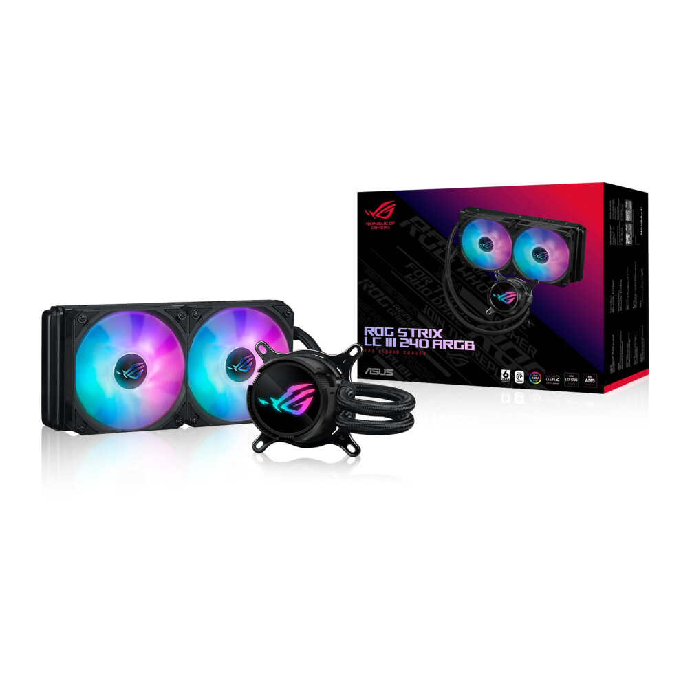 ASUS ROG Strix LC III 240 ARGB All-in-one CPU Liquid Cooler with 360 rotatable Water Block  Aseteks New Gen7 v2 Pump  Premium ROG ARGB Fans