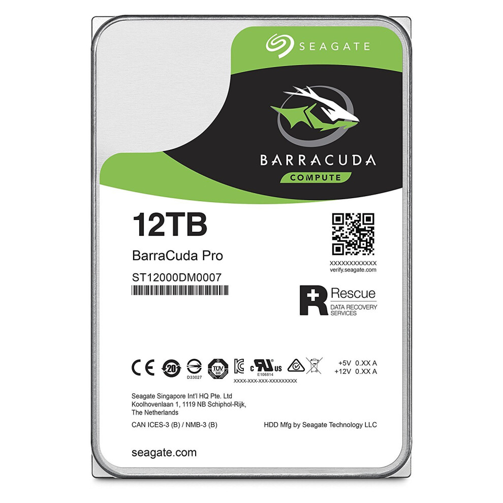 Seagate BarraCuda Pro Performance Internal Hard Drive SATA HDD 12TB 6GB/s 256MB Cache 3.5-Inch (ST12000DM0007)