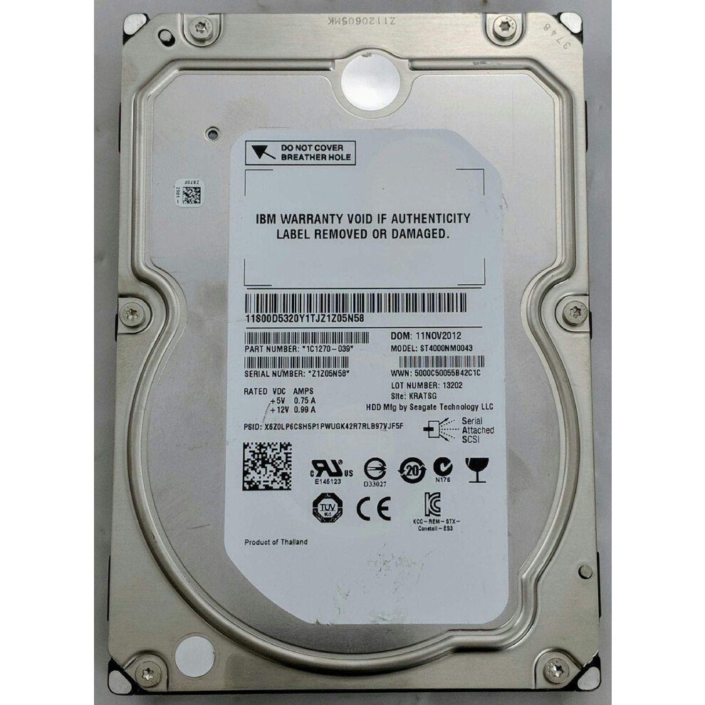 Seagate Constellation ES 4TB 7200RPM 6Gb/s SAS 128 MB Cache 3.5 Inch Self Encrypting Internal Hard Drive ST4000NM0043