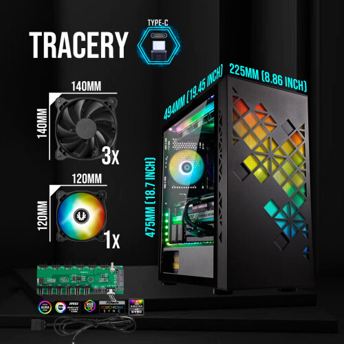 PC-Gehäuse ohne Netzteil - BITFENIX Tracery ARGB (Schwarz) - Mittel-Tower - E-ATX Format 1