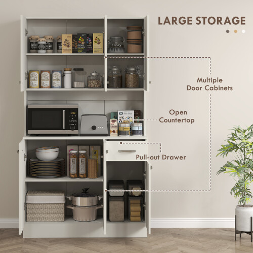 Homcom HOMCOM Freestanding Kitchen Cupboard, Storage Cabinet with Doors Cream White 2