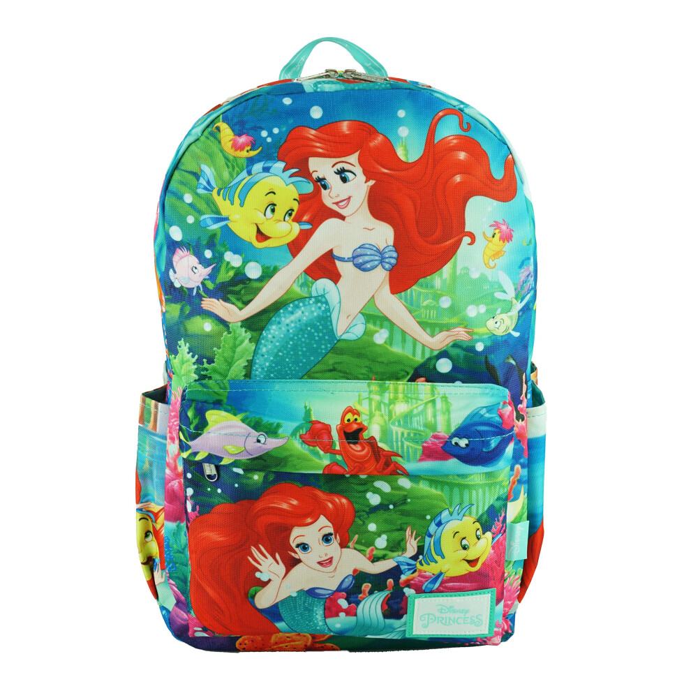 Disney The Little Mermaid - Ariel Deluxe Oversize Print Large 17.5"" Backpack with Laptop Compartment - A19608 Multi-color