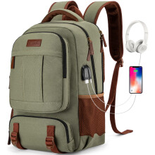 Tzowla Canvas Laptop Rugzak, Bag voor Mannen Vrouwen, Reis Werk Rucksack Geschikt voor 17,3 Inch Laptop