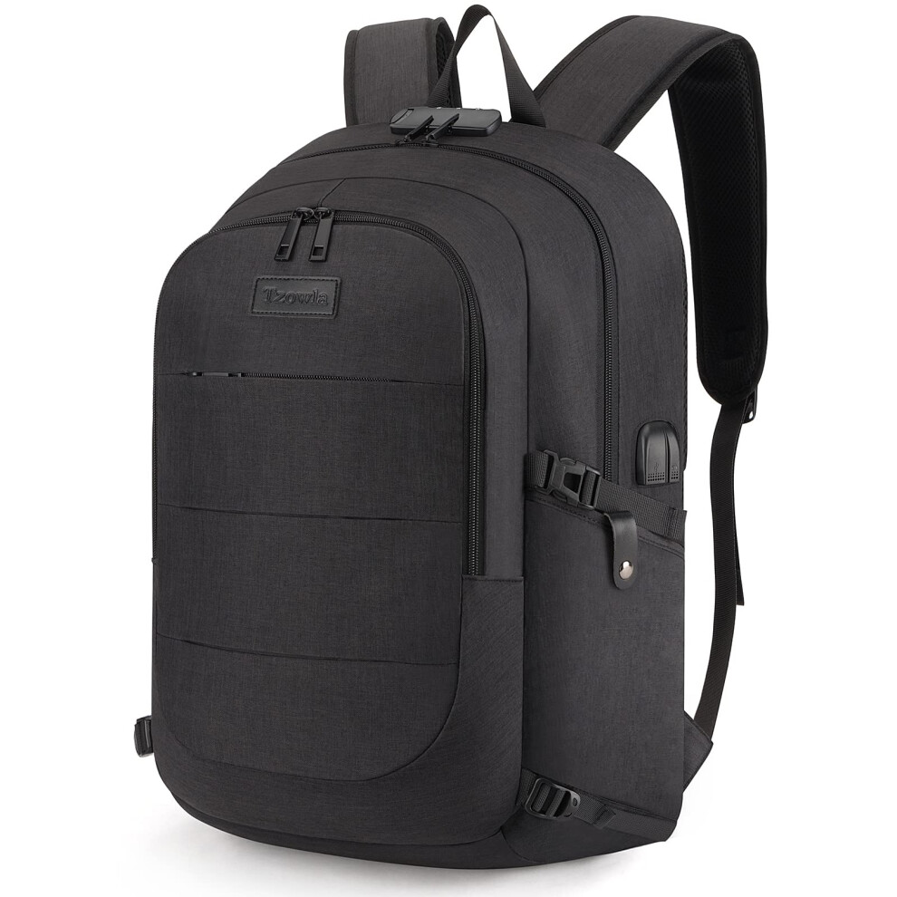 Tzowla Anti-Theft Water Resistant 17.3 Inch Laptop Backpack With Usb Charging Port And Lock Black 781545672159