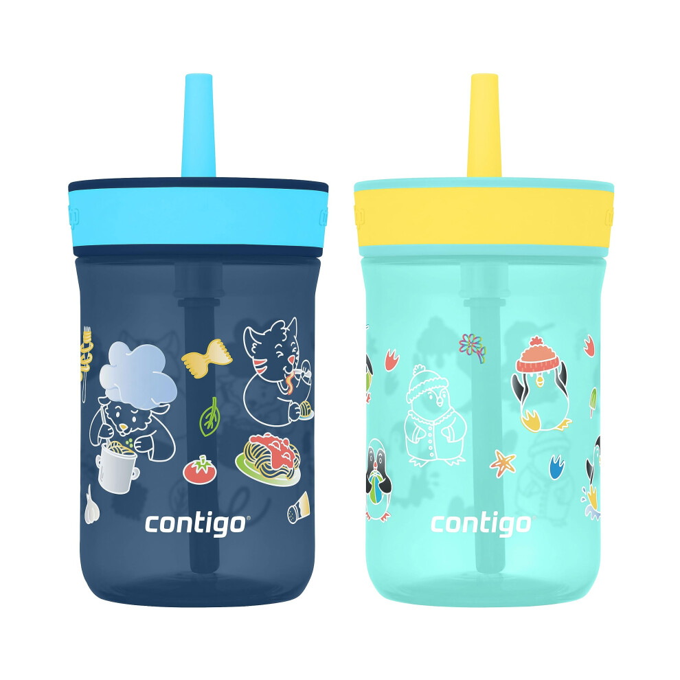 Contigo Kids Leighton Straw Tumbler with Spill-Proof Lid  14oz.  2 Pack  Blueberry & Jade