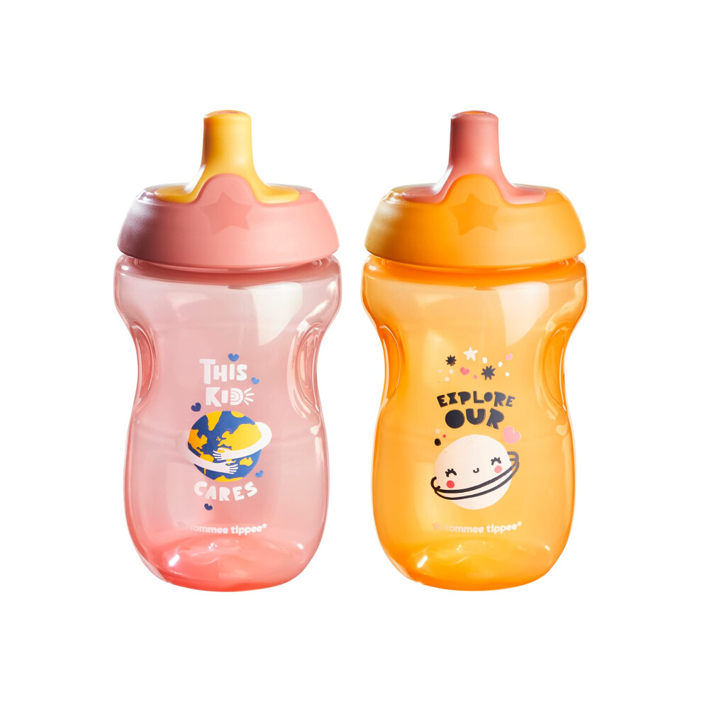 Tommee Tippee Sportee Water Bottle for Toddlers  Spill-Proof  10oz  12m+  2 Count (Colors & Design Will Vary)