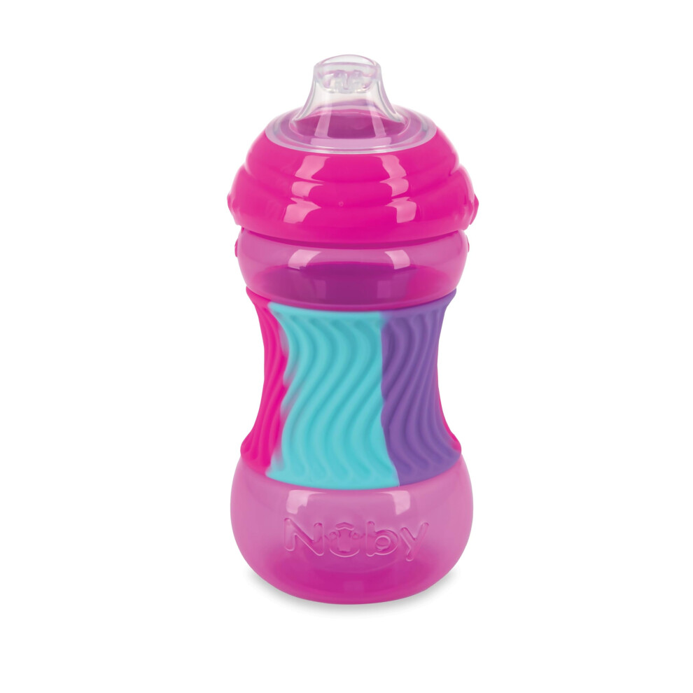 Nuby No Spill Sili Bands 10oz Soft Spout Cup with Textured Easy Grip Silicone Band - Pink