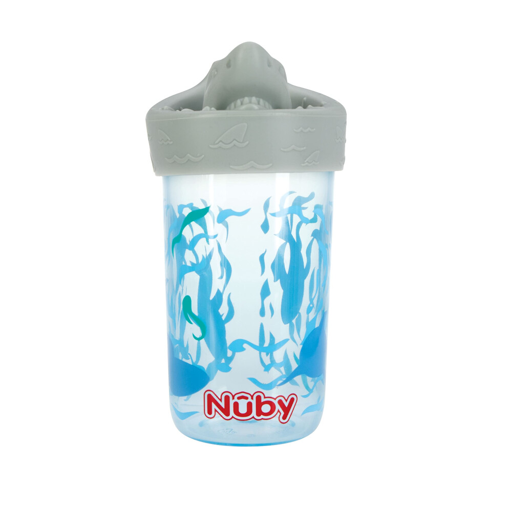 Nuby No Spill 3D Character Sippy Cup with Soft Touch Flo Silicone Top  12 Ounce  Shark