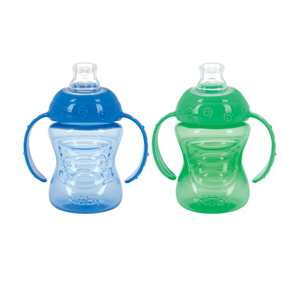 Nuby 2-Pack Two-Handle No-Spill Super Spout Grip N' Sip Cup  8 Ounce  Colors May Vary