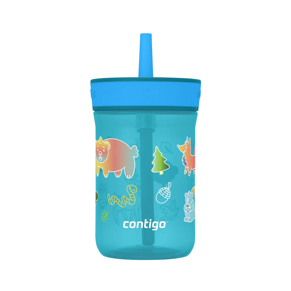 Contigo Kids Leighton Straw Tumbler with Spill-Proof Leak-Proof Lid  14oz  Juniper/Blue Forest