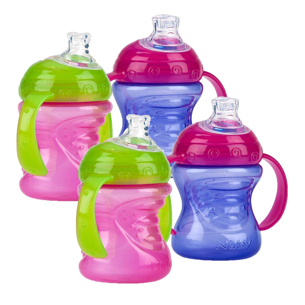 Nuby Two-Handle No-Spill Super Spout Grip N' Sip Cup  4 Count (Pink/Purple)