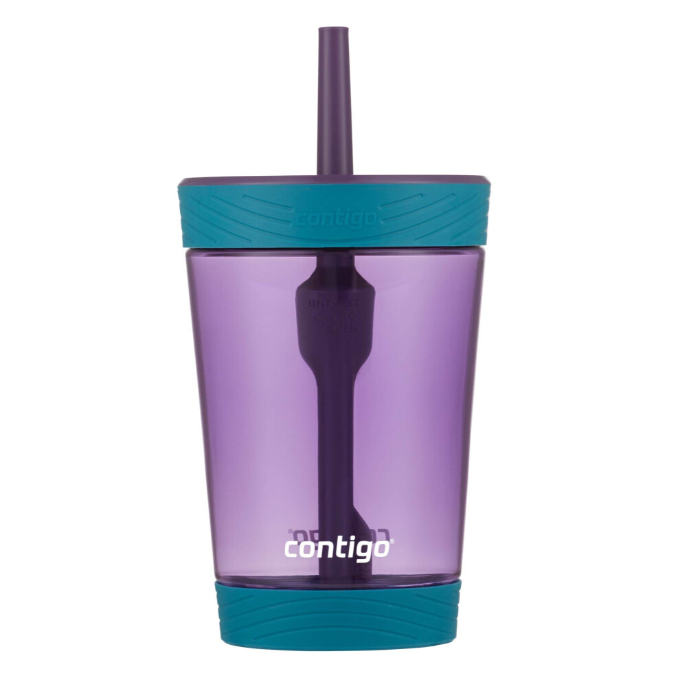 Contigo Spill-Proof 14oz Kids Tumbler with Straw  BPA-Free Plastic  Eggplant Design  Fits Cup Holders  Top-rack Dishwasher Safe