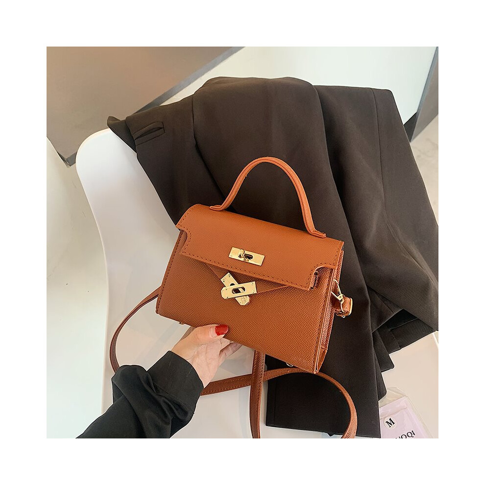 (Brown) Elegant Mini Kelly Bag For Women Trendy Pu Leather Handheld And Shoulder Bag Ideal For Daily Wear