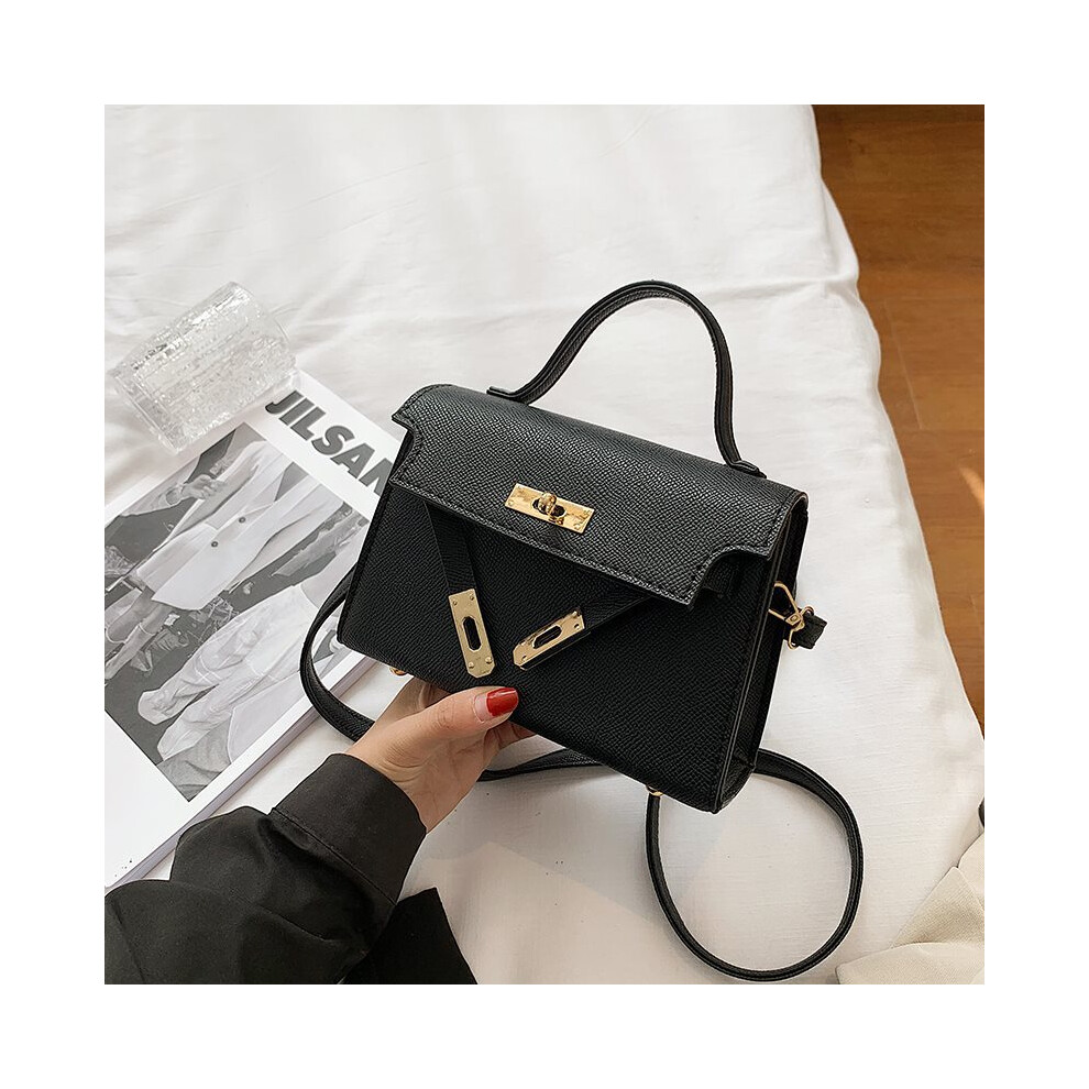(Black) Elegant Mini Kelly Bag For Women Trendy Pu Leather Handheld And Shoulder Bag Ideal For Daily Wear