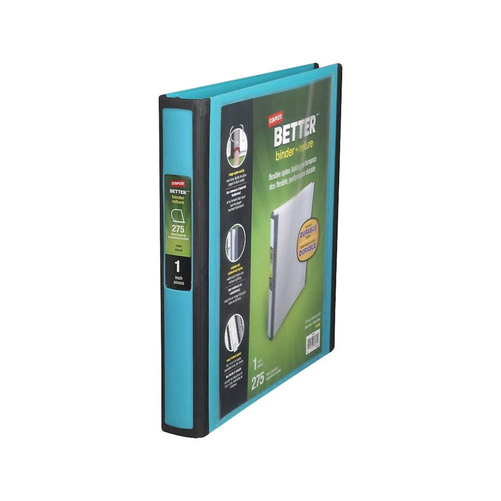 STAPLES Better 1-Inch D 3-Ring View Binder - Holds up to 275 Sheets  Heavy Duty Binder with a Wide Design  1 Interior Pocket  Perfect 3-Ring