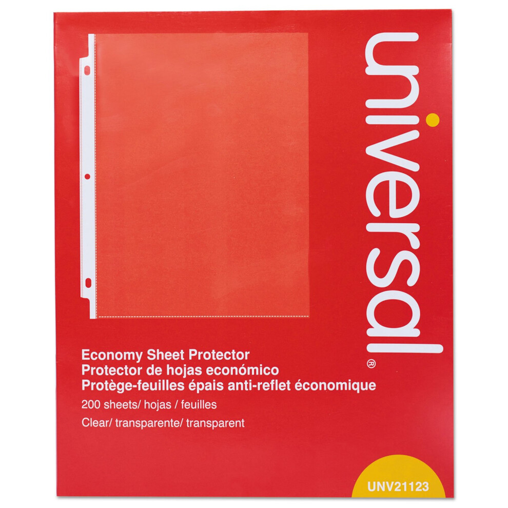 Universal 21123 Standard Sheet Protector  Economy  8 1/2 x 11  Clear  200/Box