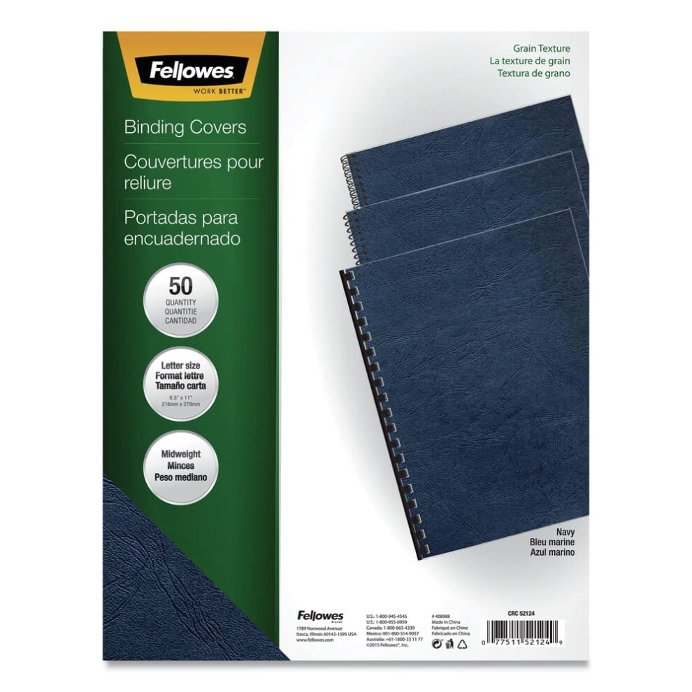 Fellowes Classic Grain Texture Binding System Covers  11 x 8-1/2  Navy  50/Pack