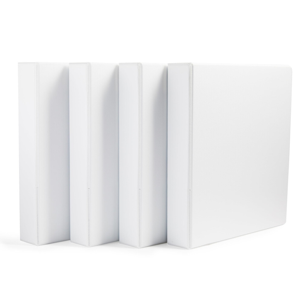 Amazon Basics 3 Ring Binder with 1.5 Inch D-Ring and Clear Overlay  White  4-Pack