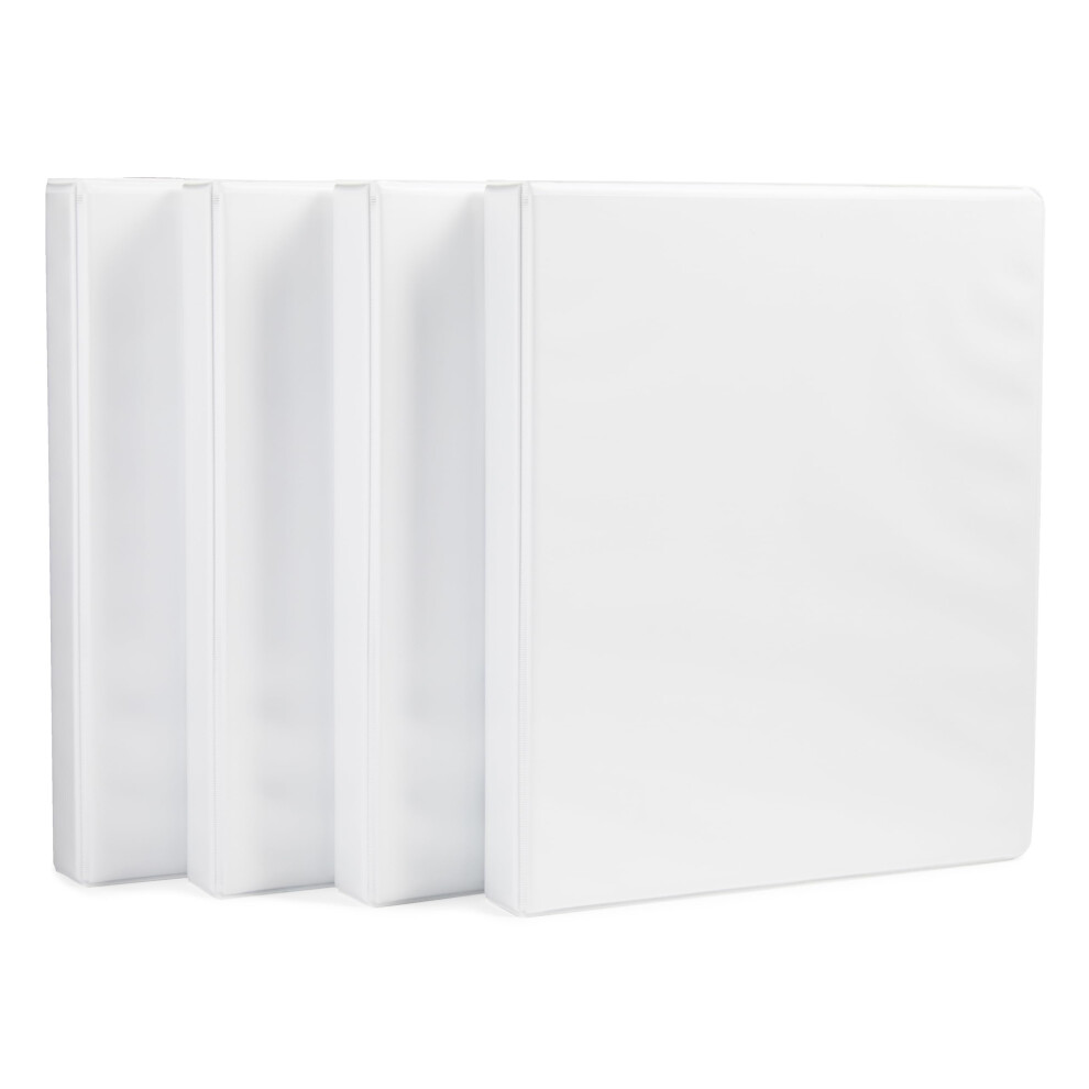 Amazon Basics 3 Ring Binder with 1 Inch D-Ring and Clear Overlay  White  Pack of 4