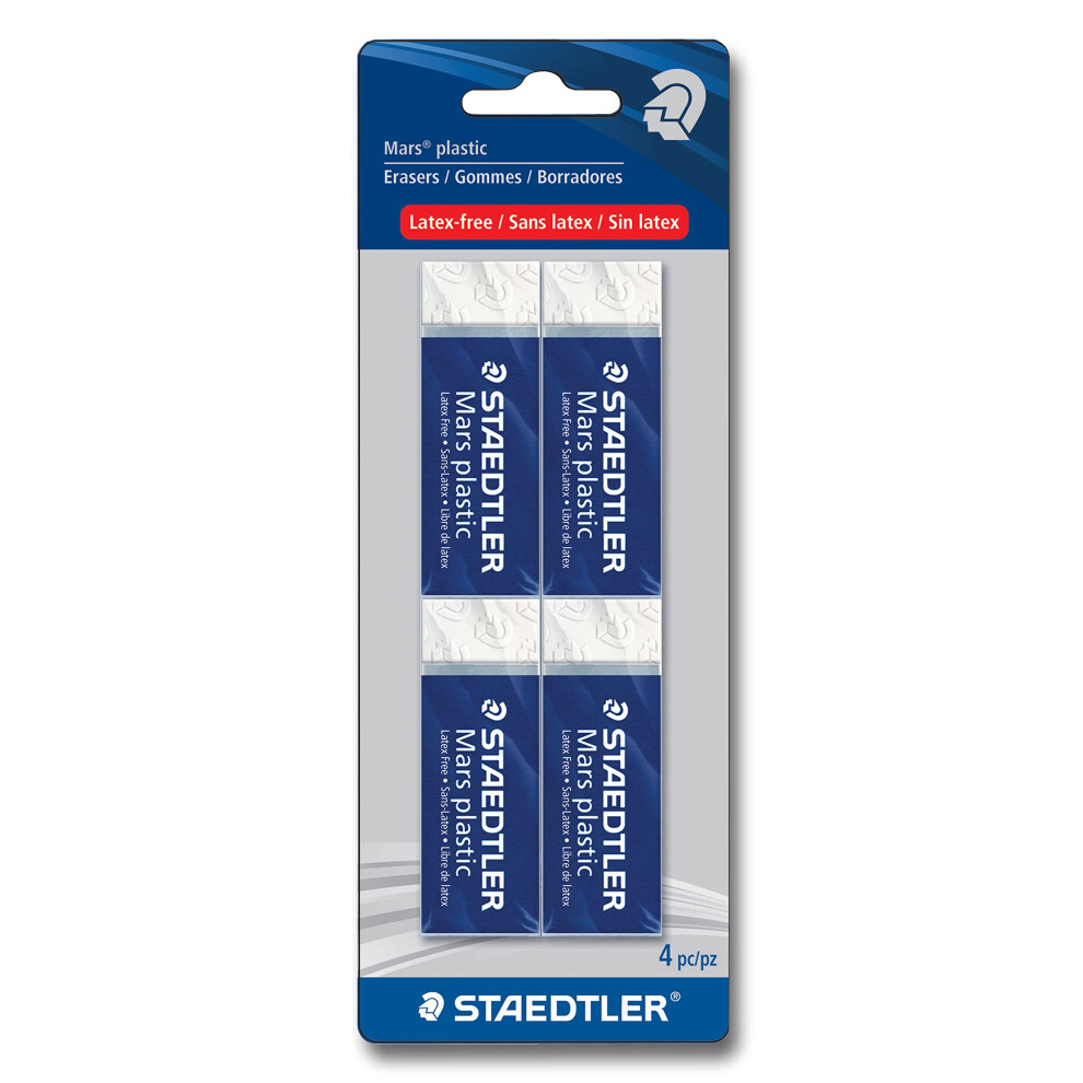 STAEDTLER Mars Plastic  Premium Quality Vinyl Eraser  White  Latex-free  Age-resistant  Minimal Crumbling  4 Pack (526 50 BK4)