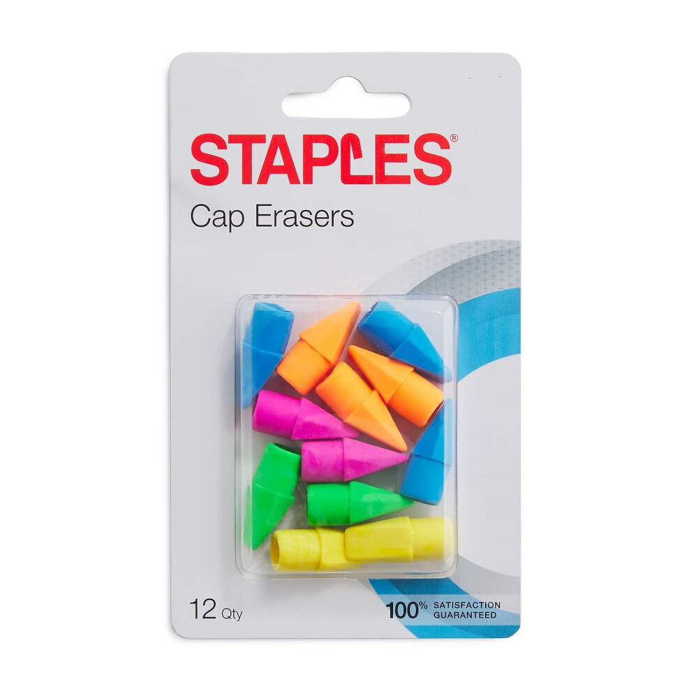 Staples Arrowhead Cap Erasers  Assorted Colors  12 Counts