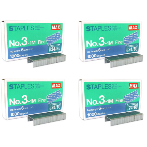 MAX No.3-1M Σαπίζες Flat Clinch (24/6) για Σταυροκόπτες - 4 Κουτιά (4.000 Σαπίδες)