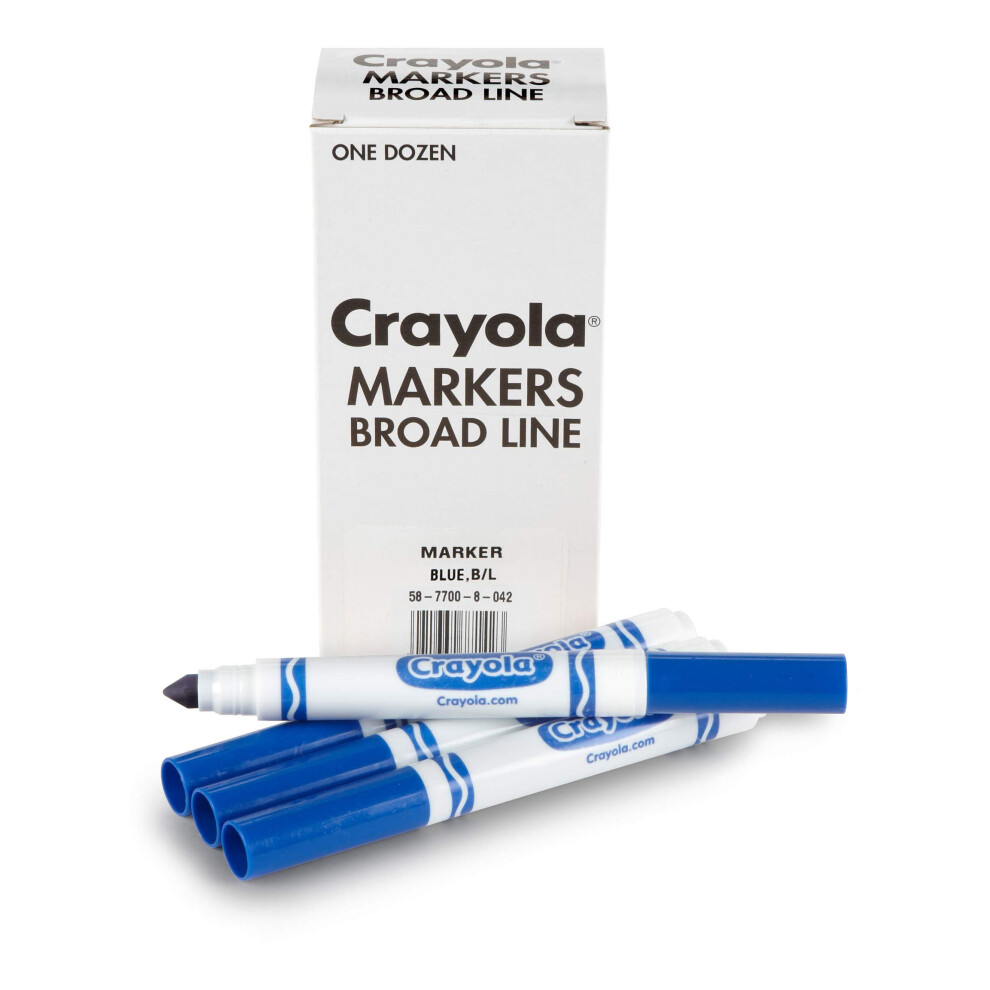 Crayola Broad Line Markers - Blue (12Ct)  Markers for Kids  Bulk School Supplies for Teachers  Nontoxic  Marker Refill with Reusable Box