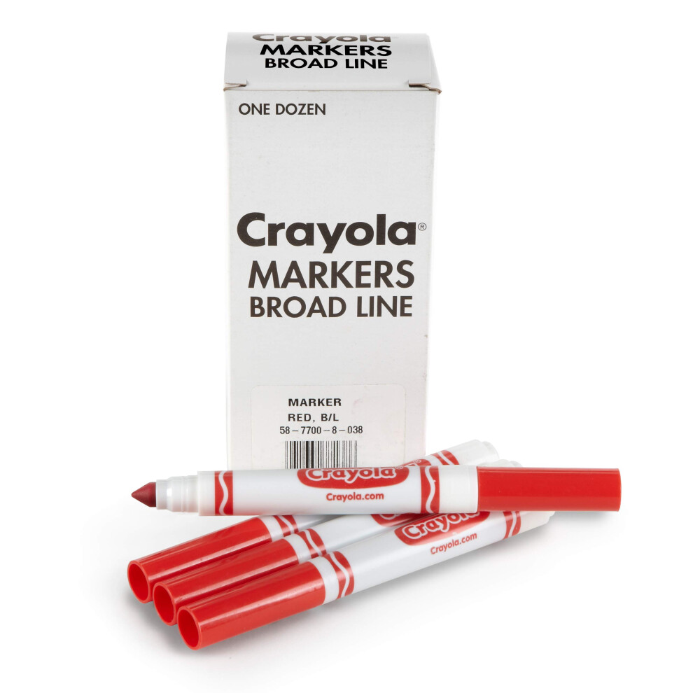 Crayola Broad Line Markers - Red (12ct)  Markers for Kids  Bulk School Supplies for Teachers  Nontoxic  Marker Refill with Reusable Box