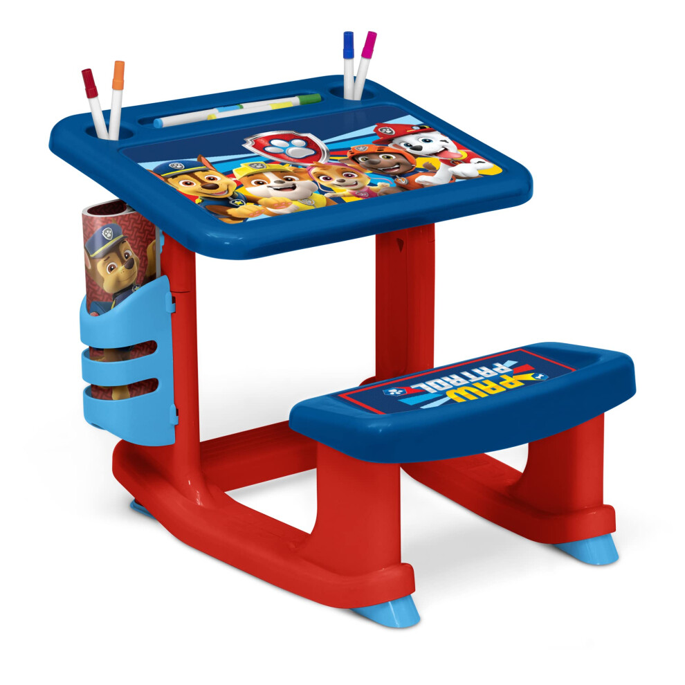 PAW Patrol Draw and Play Desk by Delta Children - Includes 10 Markers and Coloring Book  Blue