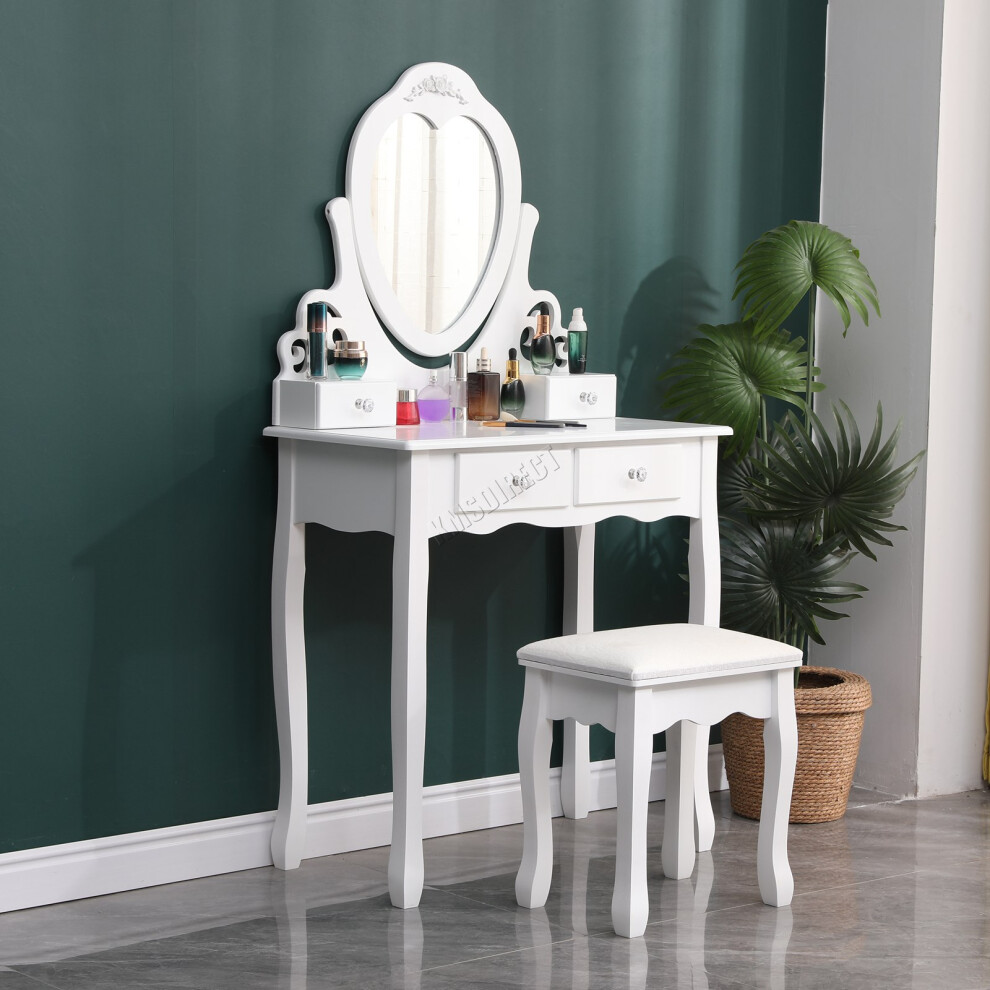 WestWood Dressing Makeup Table Set with Waterproof Tabletop & Stool Mirror White