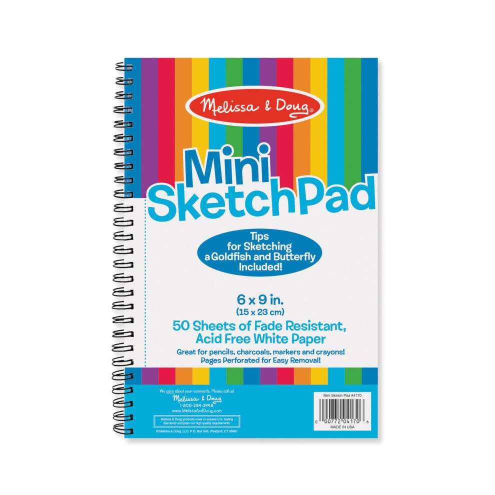 Melissa & Doug Mini Sketch Pad - 50 Spiral-Bound Blank White Pages  6 Inches x 9 Inches