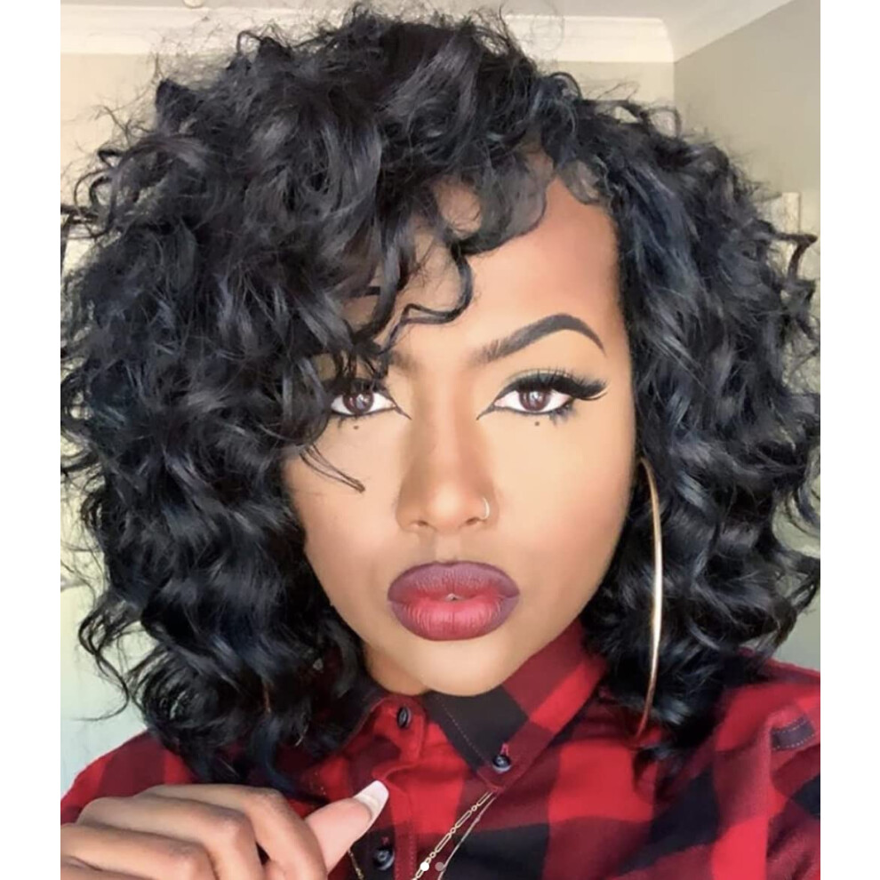 Ameli Unisex Black Ocean Wave Crochet Hair 9In Deep Wave Crochet Hair Natural Curly Braiding Hair For Women Synthetic Wavy Crochet Hair (8Packs 1B)