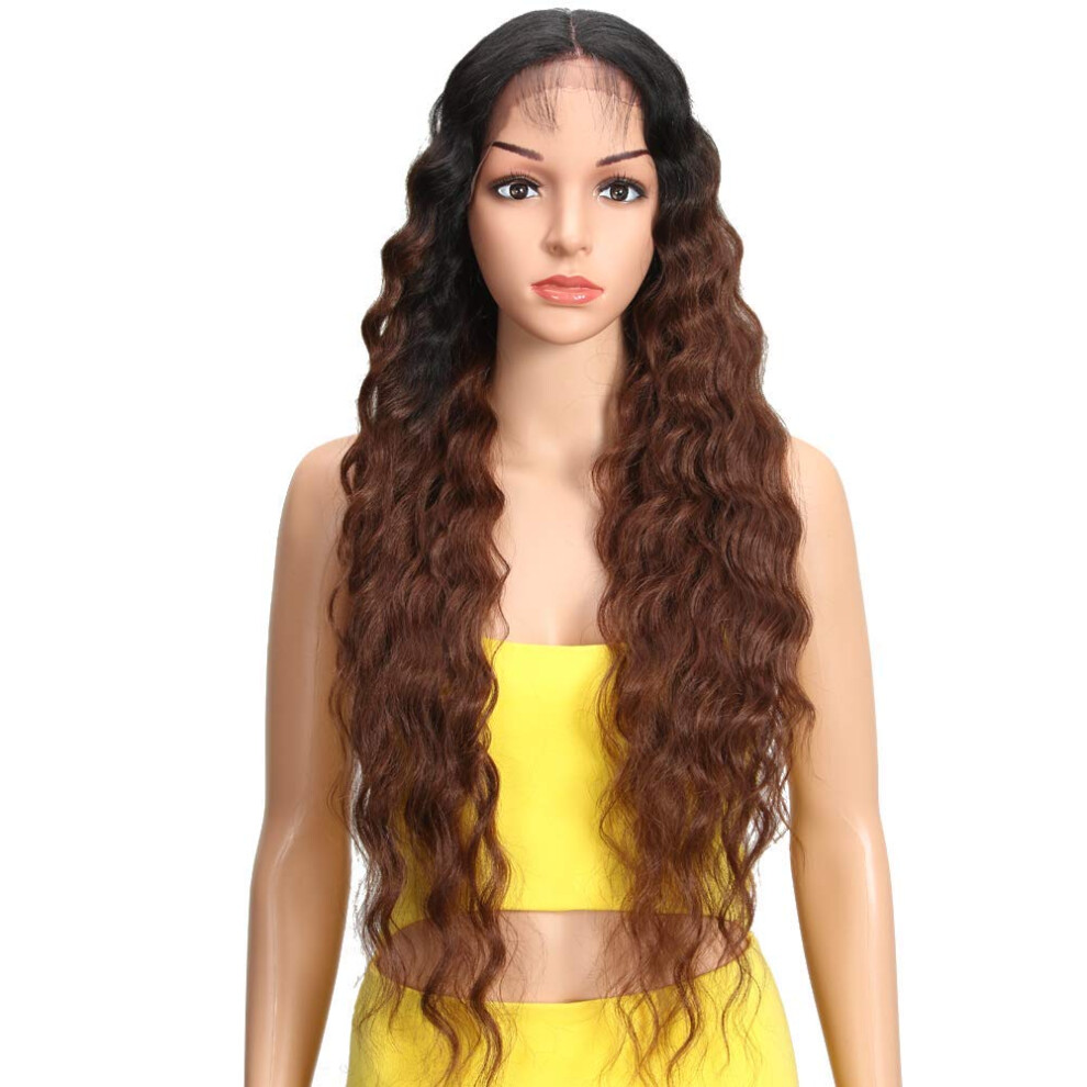 Joedir Lace Front Wigs 30'' Long Wavy Synthetic Wigs Ombre Black To Brown For Women 130% Density Wigs(Tt1b/33)