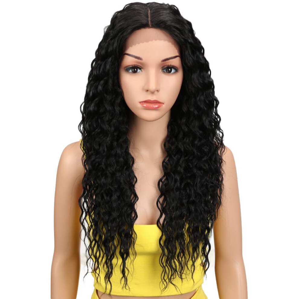 Joedir Lace Front Wigs Ombre Blonde 24"" Long Small Curly Wavy Synthetic Wigs For Black Women 130% Density Wigs(1B)