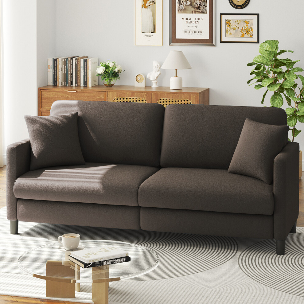 (Brown) Neche Three-seater Teddy Velvet sofa