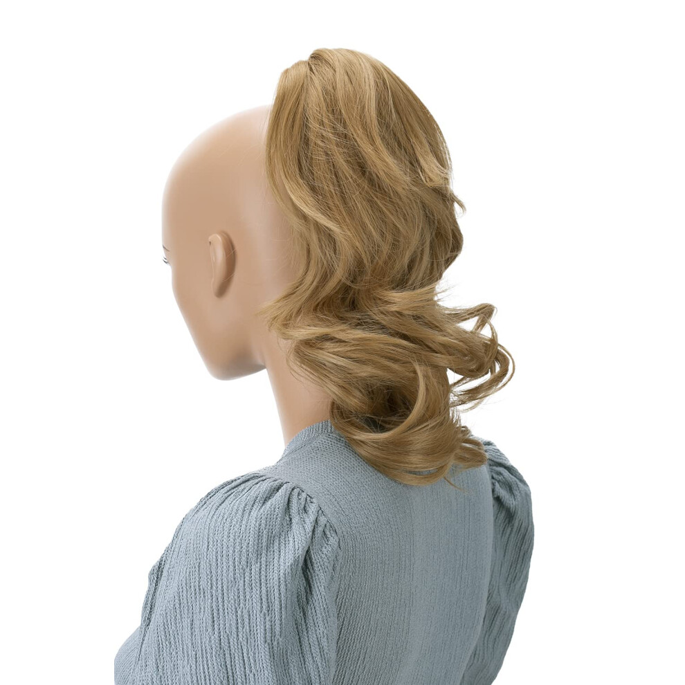 Caisha Unisex Dark 14"" Wavy Clip On Ponytail With Butterfly Clip Hairpiece Heat-Resistant Synthetic Fibres Blond H135