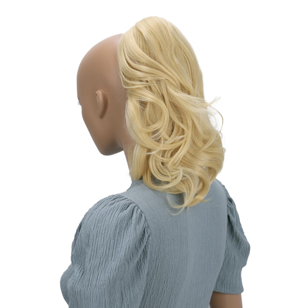 Caisha Unisex Yellow 14"" Wavy Clip On Ponytail With Butterfly Clip Hairpiece Heat-Resistant Synthetic Fibres Light Blond H132